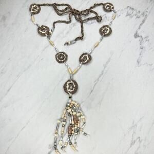 Braided Woven Beaded Tassel Y Drop Tie Necklace